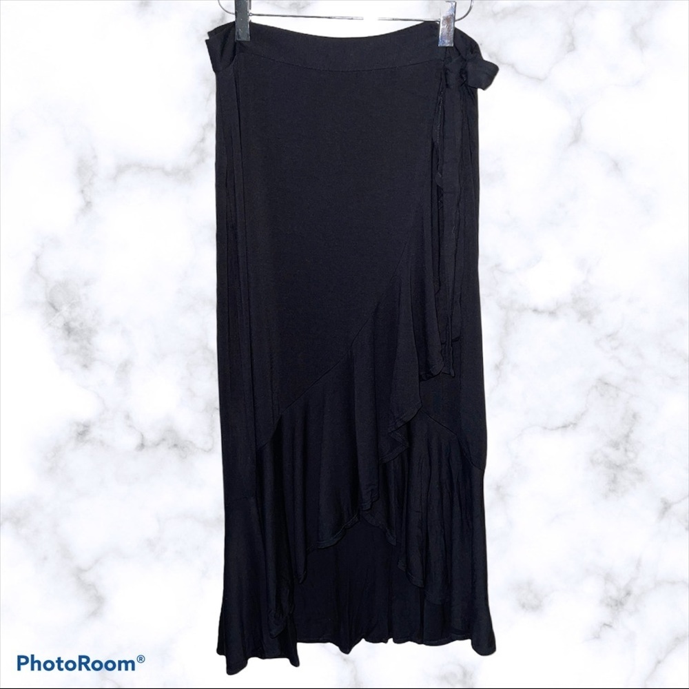 Max Studio Black Asymmetric Ruffle High-Low Skirt - Picture 3 of 7